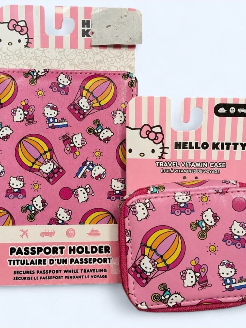 Hello Kitty Pink Hot Air Balloon Passport Holder & Vitamin Case Set